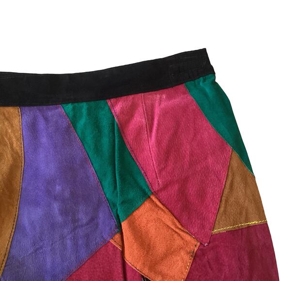 Vintage 80s Suede Leather Patchwork Skirt - Picture 2 of 6